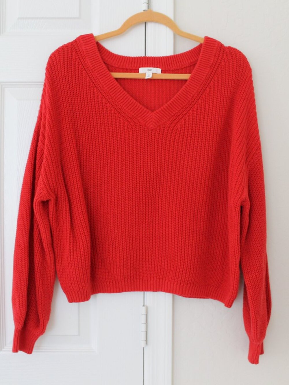 BP Nordstrom Red Oversized V Neck Chunky Knit Sweater